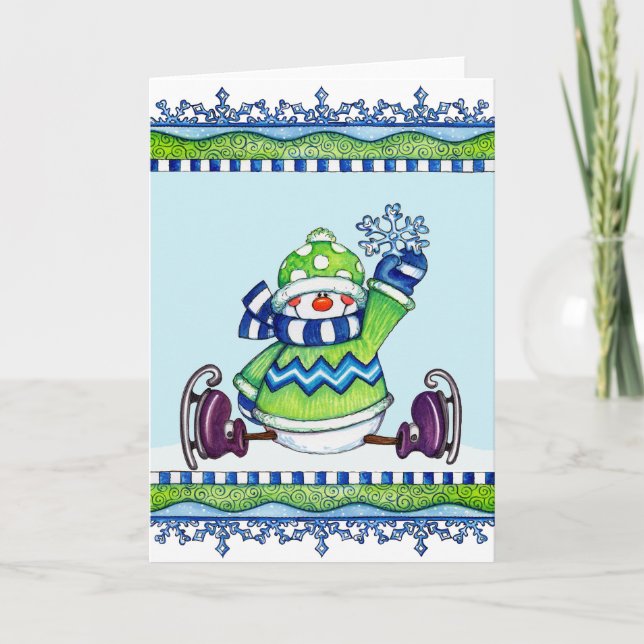 Ice Skating Snowman - Greeting Card (Front)