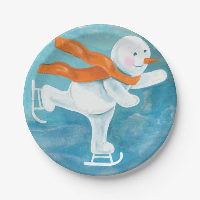 Ice Skating Snowman  Paper Plate (Front)