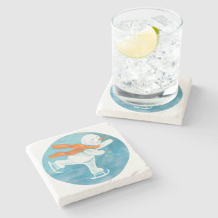 Ice Skating Snowman Stone Coaster