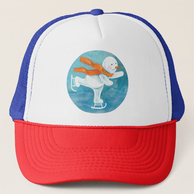 Ice Skating Snowman   Trucker Hat (Front)