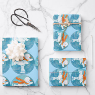 Ice Skating Snowman  Wrapping Paper Sheet