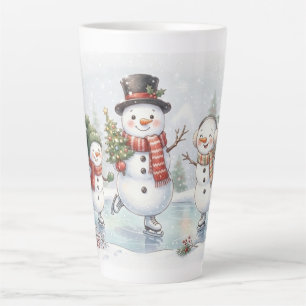 Ice Skating Snowmen Family Latte Mug