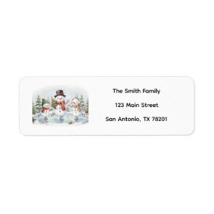 Ice Skating Snowmen Family Return Address Label