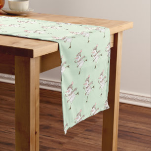 Ice Skating Snowmen Green  Brushed Polyester  Short Table Runner