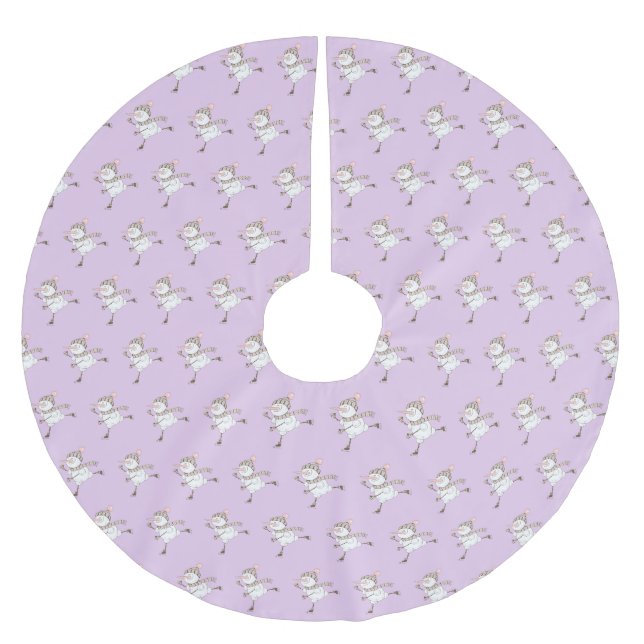 Ice Skating Snowmen Purple  Brushed Polyester Tree Skirt (Front)