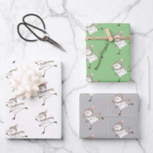 Ice Skating Snowmen Wrapping Paper Sheet