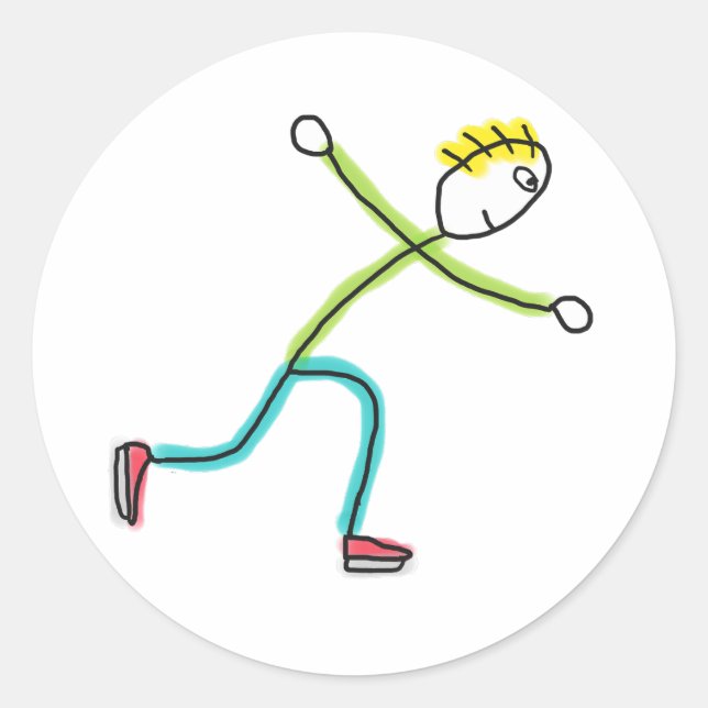 Ice Skating Stickman Classic Round Sticker (Front)