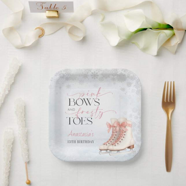 Ice Skating Teen Birthday Pink Bow Paper Plate (Wedding)