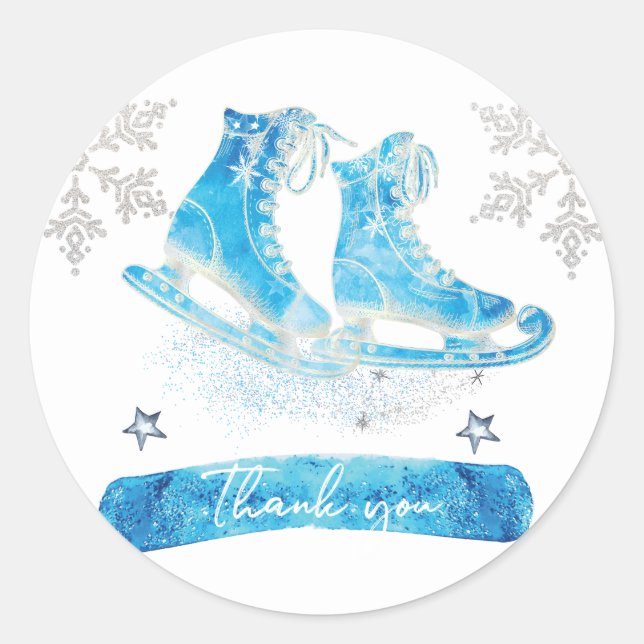 Ice Skating Thank you Party Classic Round Sticker (Front)