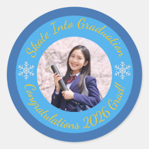 Ice Skating Themed Winter Graduation w/ Photo Classic Round Sticker