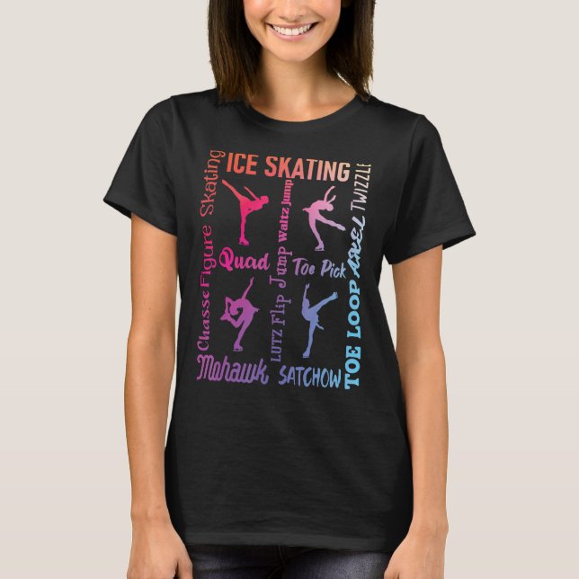 Ice Skating  Typography Girl Figure Skater Ice Ska T-Shirt (Front)