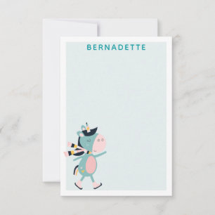 Ice Skating Unicorn Teal Pink Personalised Card