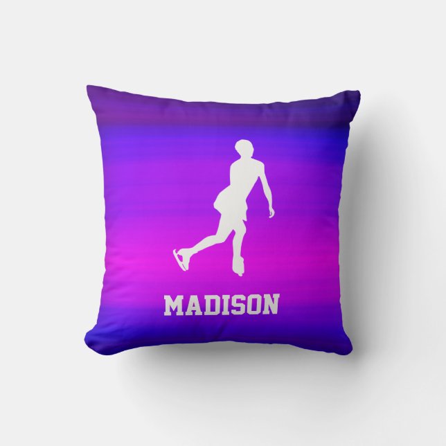 Ice Skating; Vibrant Violet Blue and Magenta Cushion (Front)