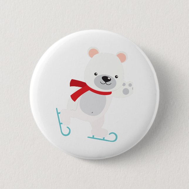Ice Skating Winter Bear 6 Cm Round Badge (Front)