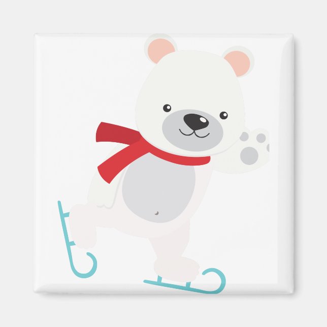 Ice Skating Winter Bear Magnet (Front)