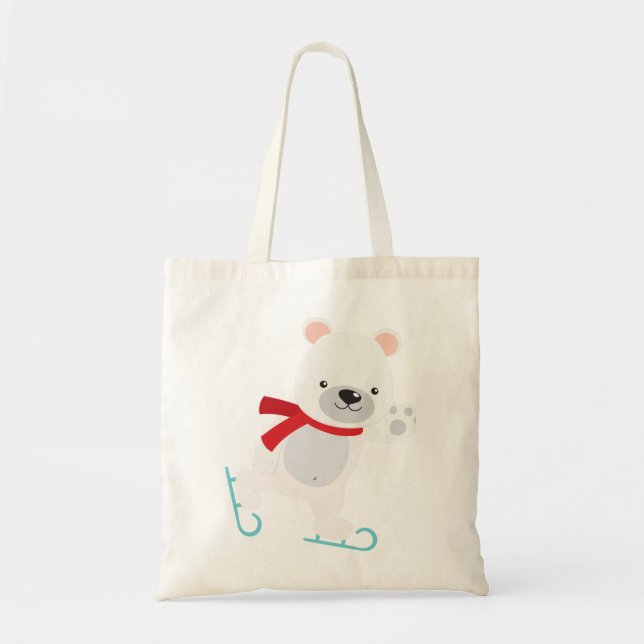 Ice Skating Winter Bear Tote Bag (Front)