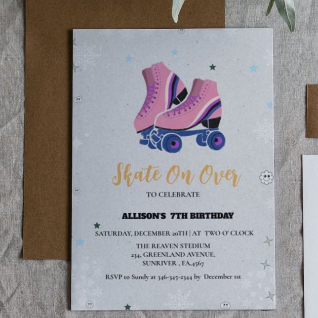 Ice Skating Winter Birthday Skate On over Girls Announcement (Creator Uploaded)