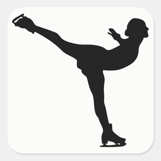 Ice Skating Woman Silhouette Square Sticker (Front)