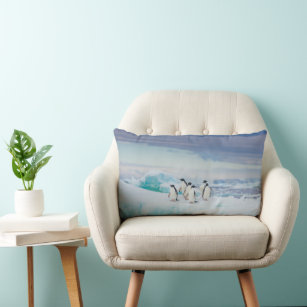 Ice & Snow   Adelie Penguins Antarctica Lumbar Cushion