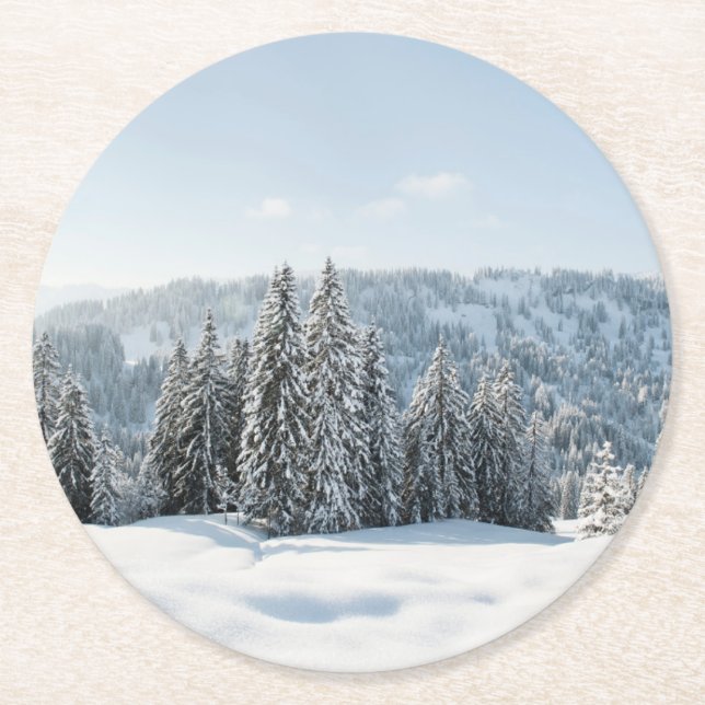 Ice & Snow | Allgäu Bavaria Germany Round Paper Coaster (Front)
