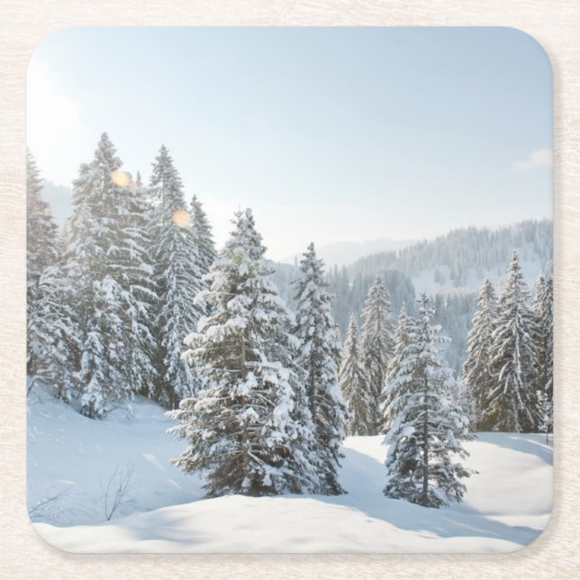 Ice & Snow | Allgäu Bavaria Southern Germany Square Paper Coaster (Front)
