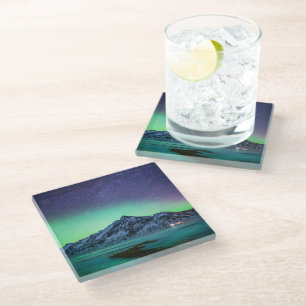 Ice & Snow   Aurora Borealis Milky Way Iceland Glass Coaster