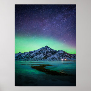 Ice & Snow Aurora Borealis Milky Way Iceland Poster