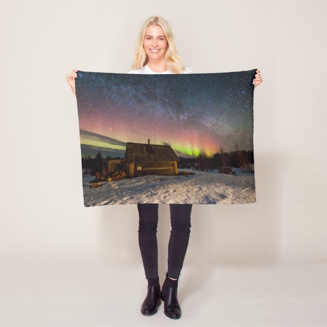 Ice & Snow | Aurora Polaris Murmansk, Iceland Fleece Blanket (In Situ)