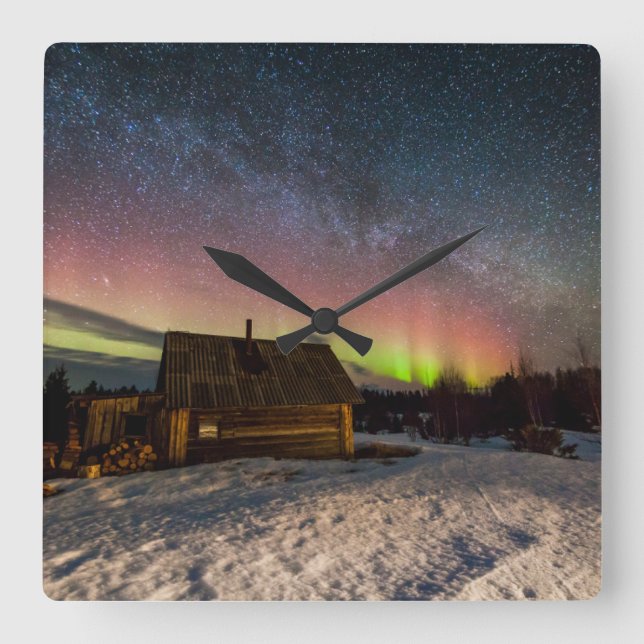 Ice & Snow | Aurora Polaris Murmansk, Iceland Square Wall Clock (Front)