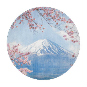 Ice & Snow Cherry Blossoms Mt. Fuji Japan Cutting Board