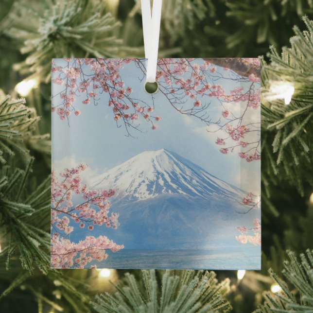 Ice & Snow | Cherry Blossoms Mt. Fuji Japan Glass Tree Decoration (Insitu)