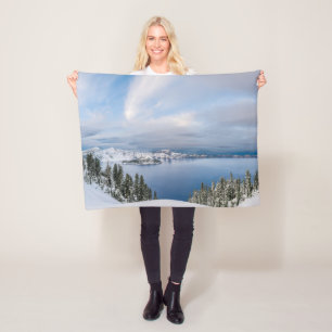 Ice & Snow Crater Lake Oregon Fleece Blanket