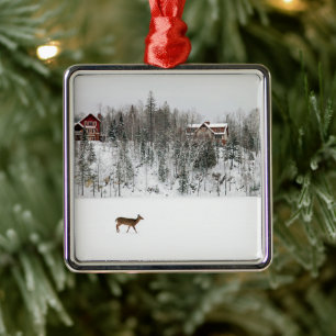 Ice & Snow Deer in Snow Quebec, Canada Metal Ornament