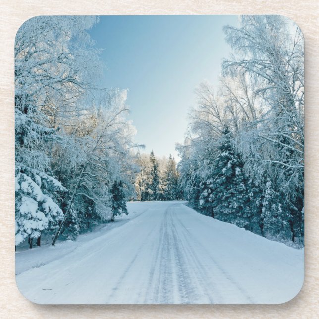 Ice & Snow | Frozen Winter Road Russia, Siberia Coaster (Front)
