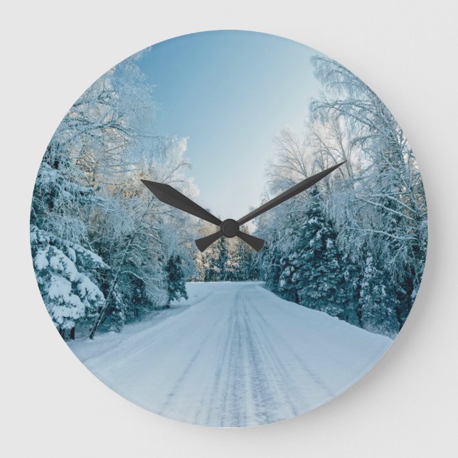 Ice & Snow | Frozen Winter Road Russia, Siberia Large Clock (Front)