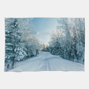 Ice & Snow Frozen Winter Road Russia, Siberia Tea Towel