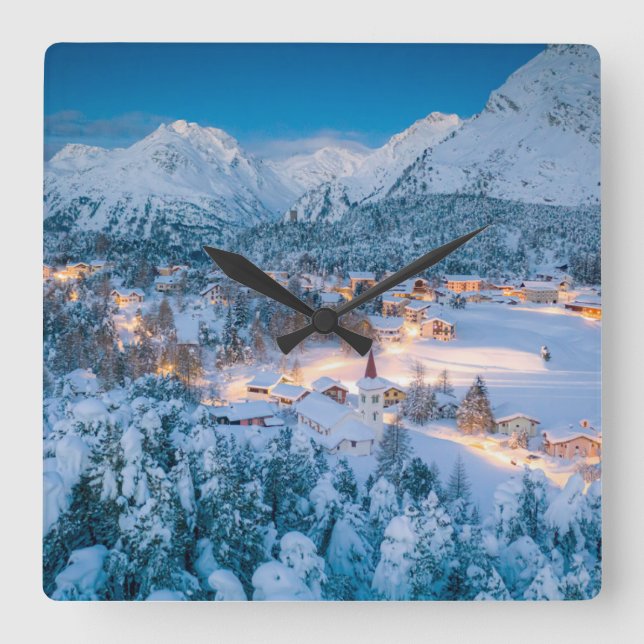 Ice & Snow | Graubunden, Engadin, Switzerland Square Wall Clock (Front)