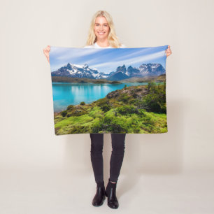 Ice & Snow Lake Pehoe, Patagonia, Chile Fleece Blanket
