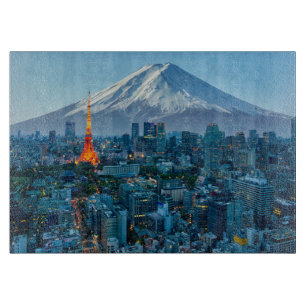 Ice & Snow Mt. Fuji & Tokyo Skyline Cutting Board