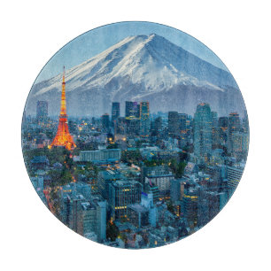 Ice & Snow Mt. Fuji & Tokyo Skyline Cutting Board