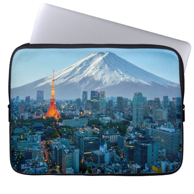 Ice & Snow | Mt. Fuji & Tokyo Skyline Laptop Sleeve (Front)