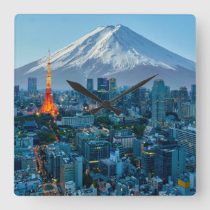 Ice & Snow   Mt. Fuji & Tokyo Skyline Square Wall Clock