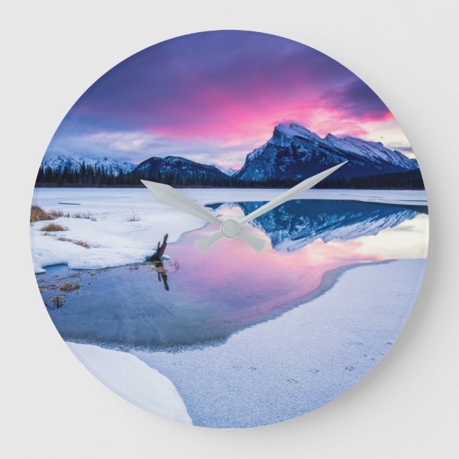 Ice & Snow | Mt. Rundle, Canada Large Clock (Front)