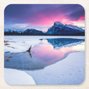 Ice & Snow Mt. Rundle, Canada Square Paper Coaster
