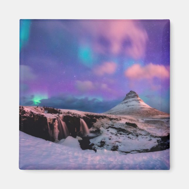 Ice & Snow | Northern Lights,  Kirkjufell Mountain Magnet (Front)