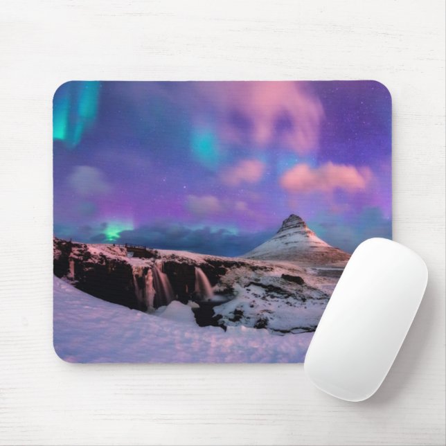 Ice & Snow | Northern Lights,  Kirkjufell Mountain Mouse Pad (With Mouse)