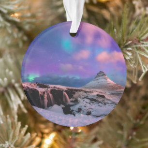 Ice & Snow Northern Lights, Kirkjufell Mountain Ornament