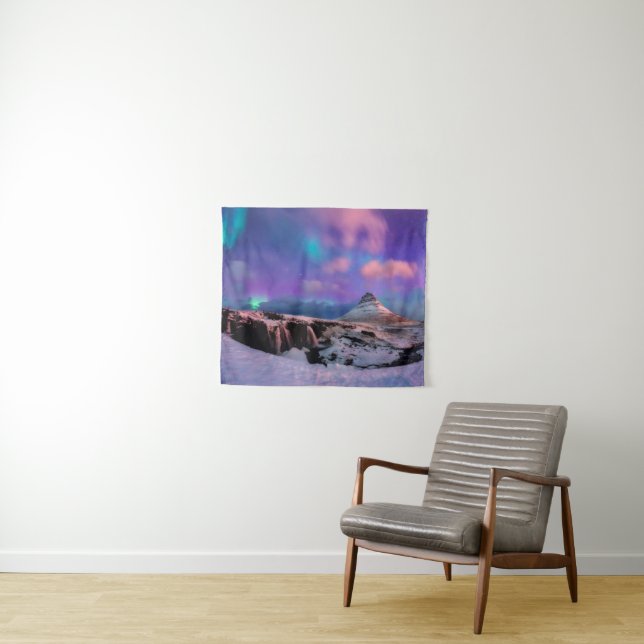 Ice & Snow | Northern Lights,  Kirkjufell Mountain Tapestry (In Situ (Horizontal))