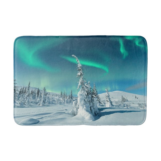 Ice & Snow | Northern Lights, Lapland, Finland Bath Mat (Front)