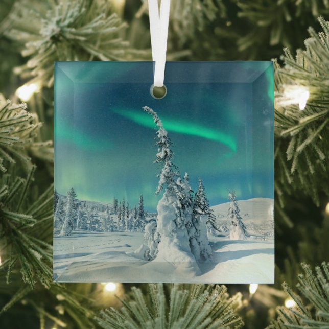 Ice & Snow | Northern Lights, Lapland, Finland Glass Tree Decoration (Insitu)